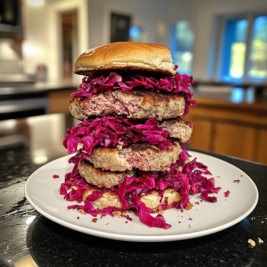 Knödel Burger mit Rotkohl Salat