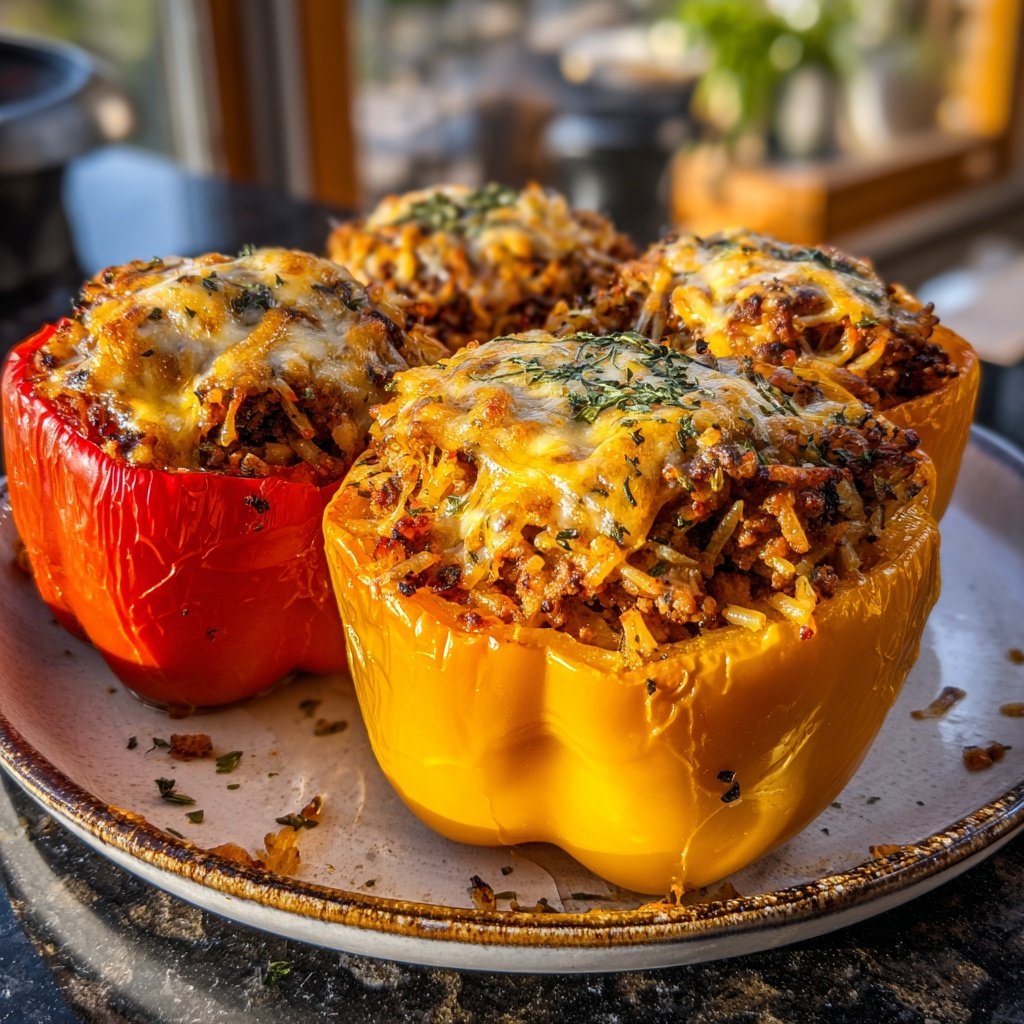 Gefüllte Paprika Rindfleisch Reis Käse