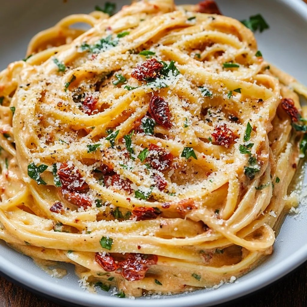 Cremige sonnige Tomaten-Vegan-Pasta