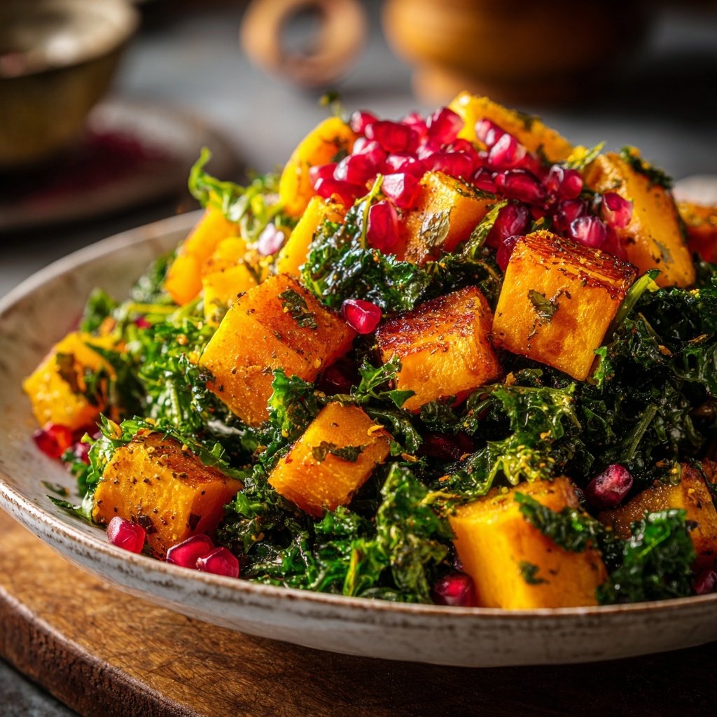 Herbstlicher Salat mit Kürbis und Granatapfelkernen