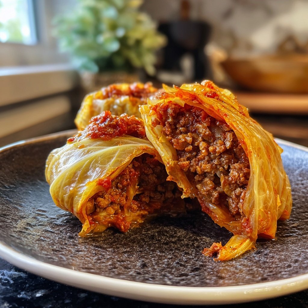 Rotkohl Krautwickel in herzhafter Sosse