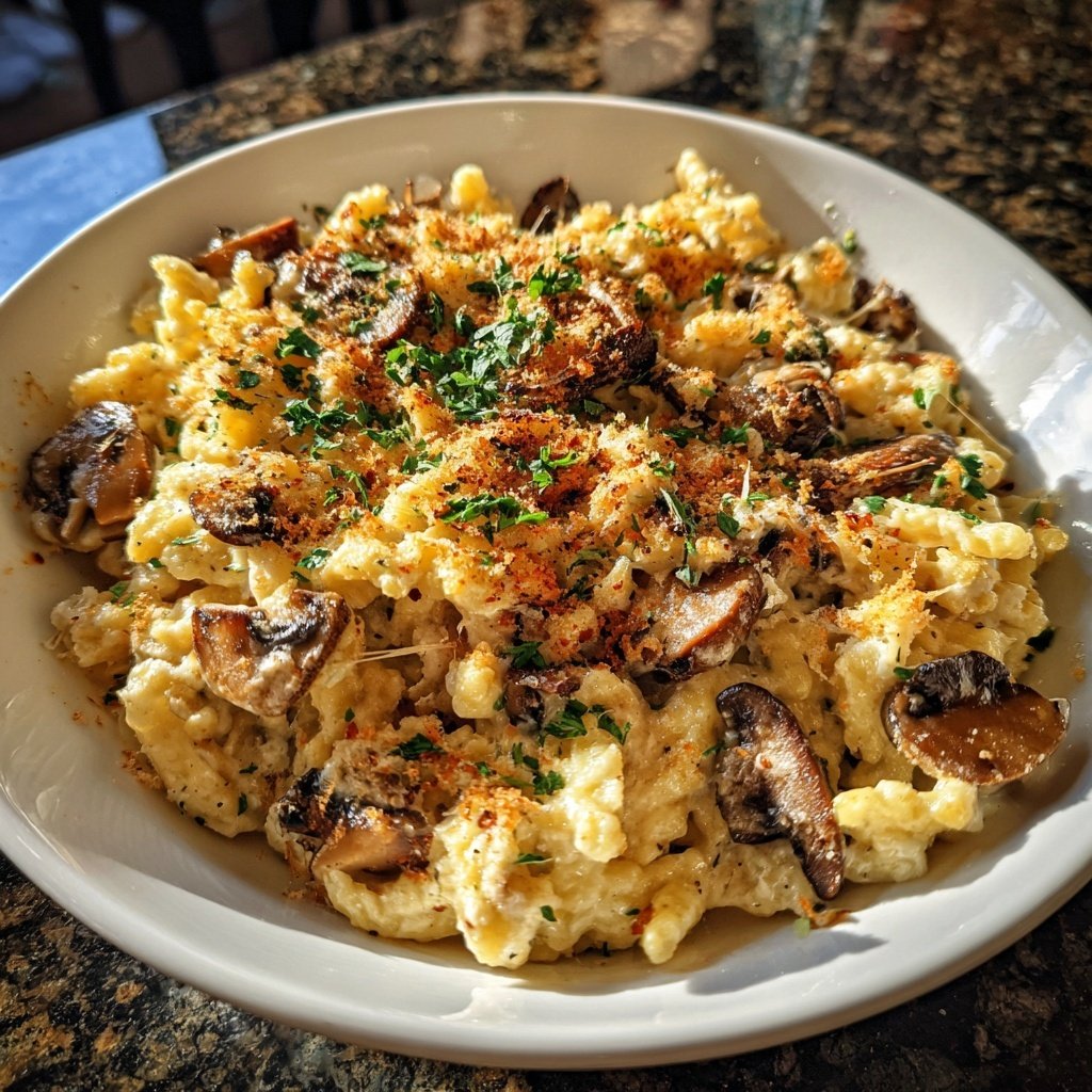 Pilz-Käsespätzle mit Kräutern