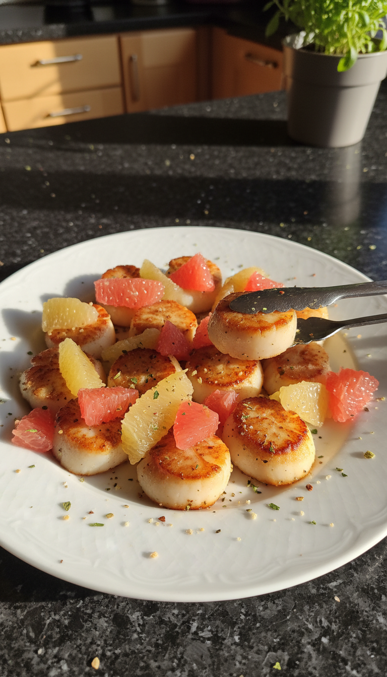 Pfannen Jakobsmuscheln mit Grapefruit