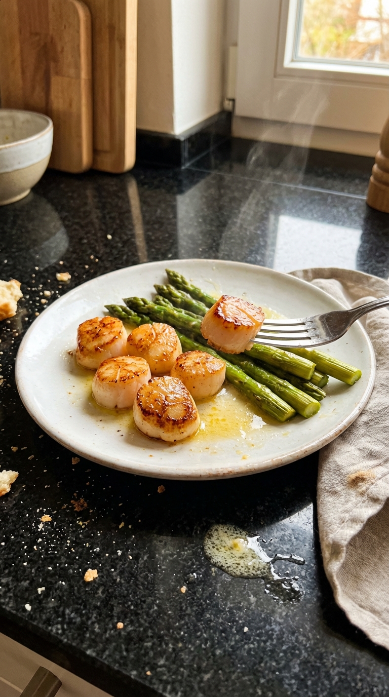 Gebratene Jakobsmuscheln mit Spargel​