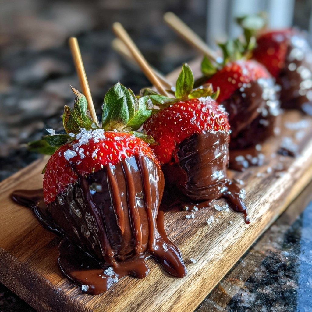 Schokoladenüberzogene Erdbeer-Spieße