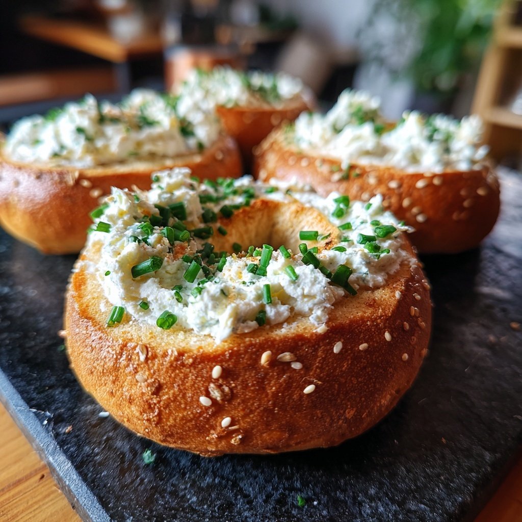 Hohes Protein Bagels mit Frischkäse Aufstrich
