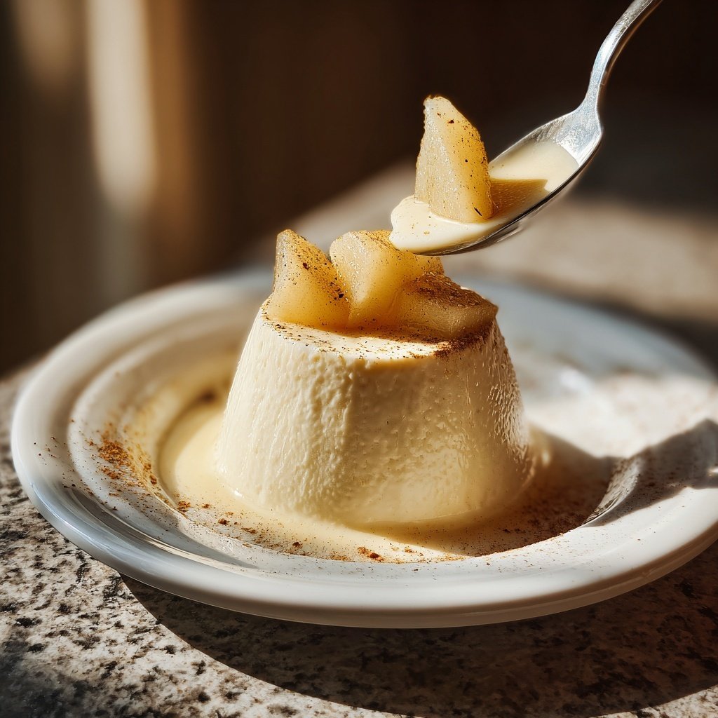 Panna cotta met Amaretto stoofpeertjes